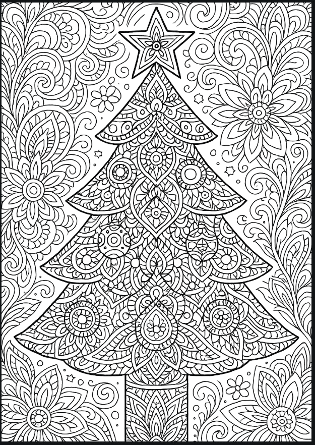 Mandala Christmas Tree Coloring Page for Adult