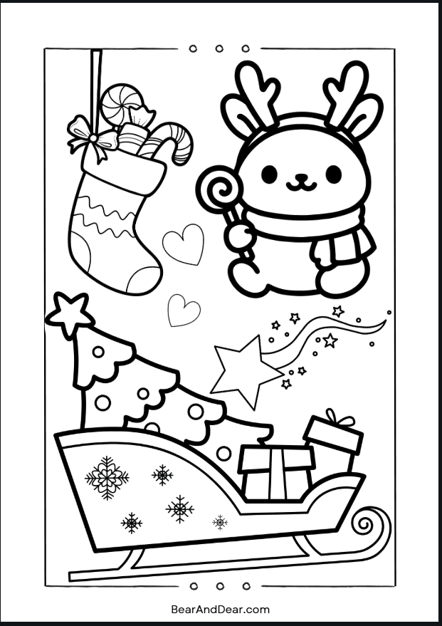 Snow Slate Bear and Deer Coloring Sheet